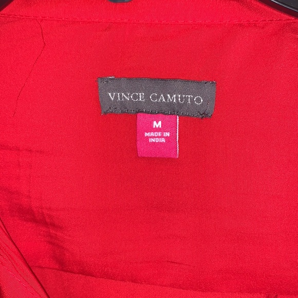 Vince Camuto Tie Front Button-Up Matte Satin Blouse in Bright Cherry, M ❤️ T16 - Picture 4 of 7